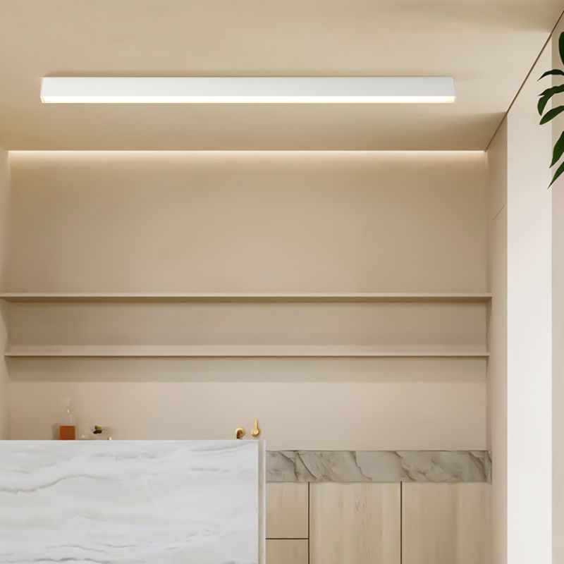 Linear Shape Ceiling Fixture Modern Style Metal 1 Light Ceiling Mounted Light in White