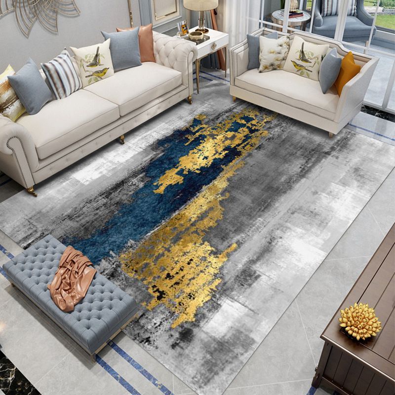 Modern Rug Gray Polyester Abstract Graphic Rug Stain Resistant Rug for Living Room