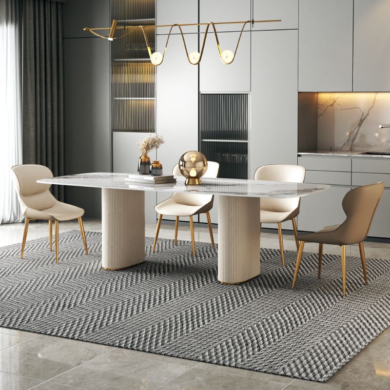Modern Sintered Stone Table Dining Rectangle Table with Metal Legs for Kitchen