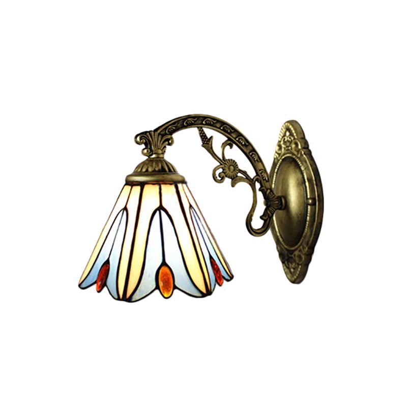 Vintage Bell Shade Wall Fixture Light Stained Glass 1 Light Wall Sconce in Blue for Bedroom Lighting
