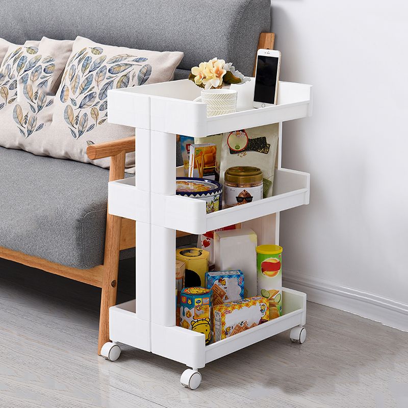 Plastic Geometric Bookcase Contemporary Style Open Back Shelf with Wheels