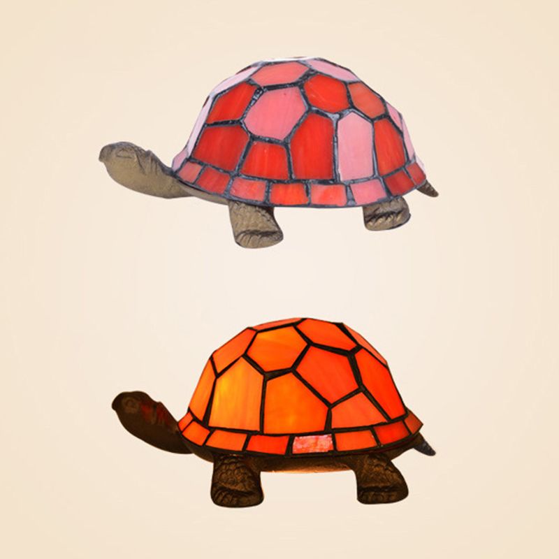 Turtle Shaped Nightstand Lamp Tiffany Style Stained Glass 1-Light Bedside Table Light