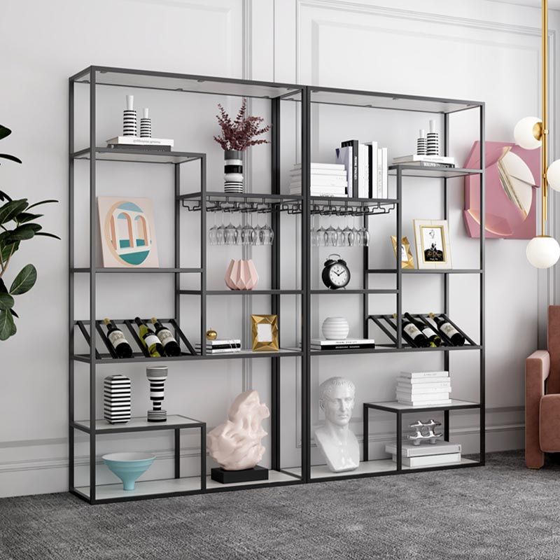 Metal Floor Wine Bottle & Glass Rack Modern Wine Rack Kit with Shelf