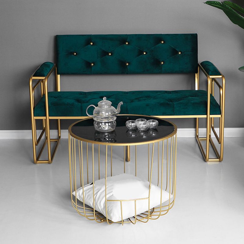 Contemporary Round Top Cocktail Table with Frame Base in Iron