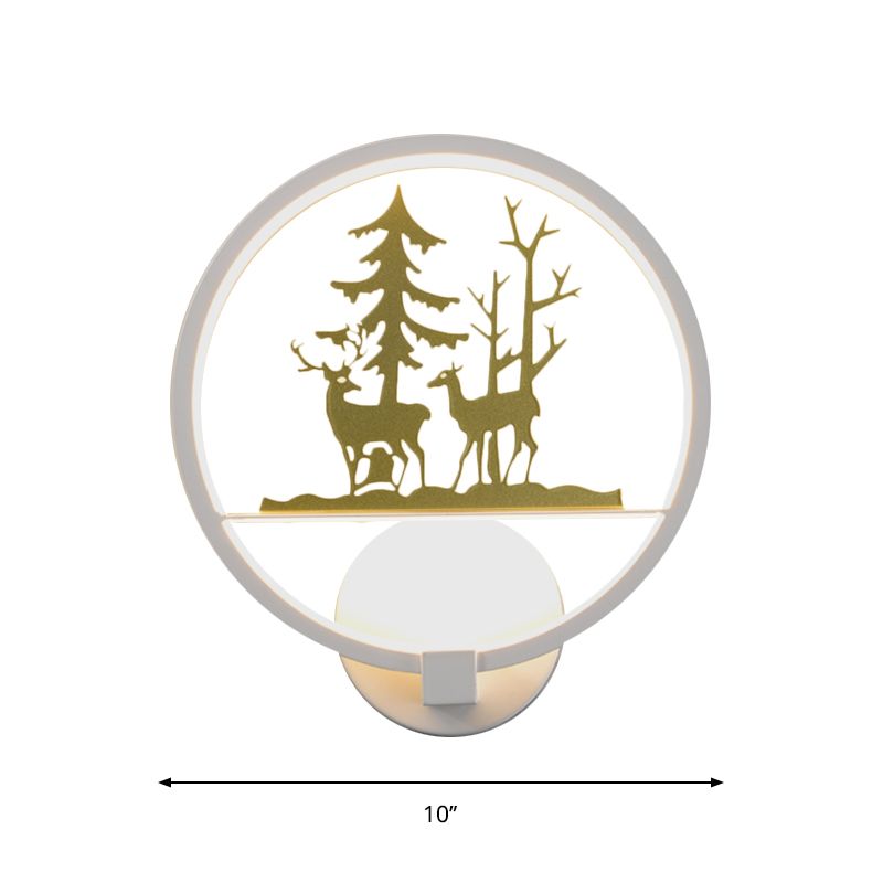 Elk et arbre de forme circulaire Lumière Nordique LED Mur mural blanc lampe pour la chambre à coucher