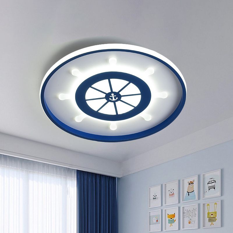 Rudder Ultradunne Kid Room LED Flush Light Aluminium Mediterrane Plafond Mount Lamp in Blauw, Warm/Wit Licht