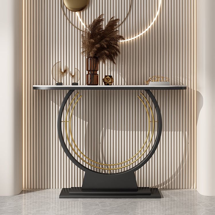 Stone Half Moon Accent Table 11.81" W 1-shelf Console Table for Hall