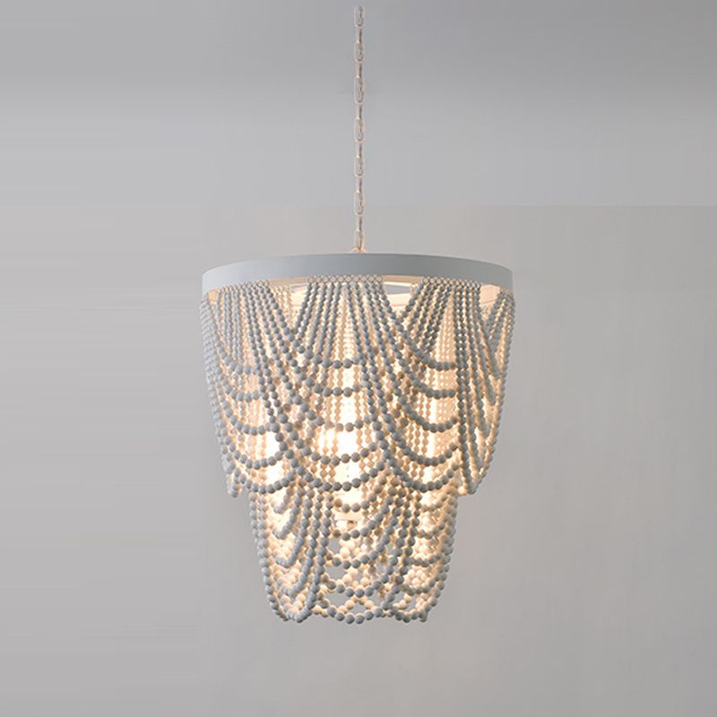 Lustre en bois rétro lustre de style country français de style perle en bois lumière pour le salon