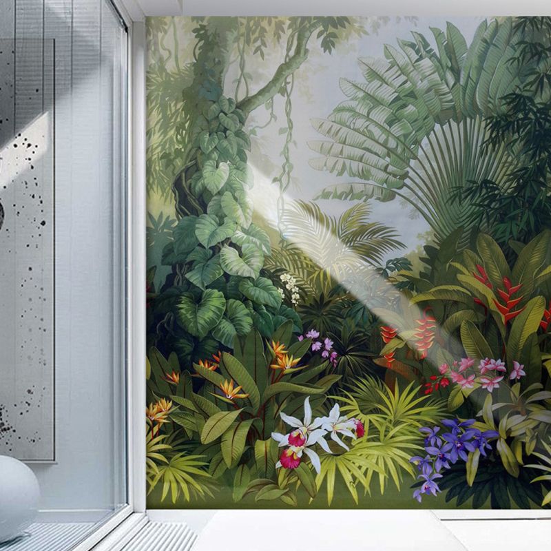 Stain-Resistant Jungle Pattern Mural Wallpaper Non-Woven Contemporary Wall Art for Coffee Shop