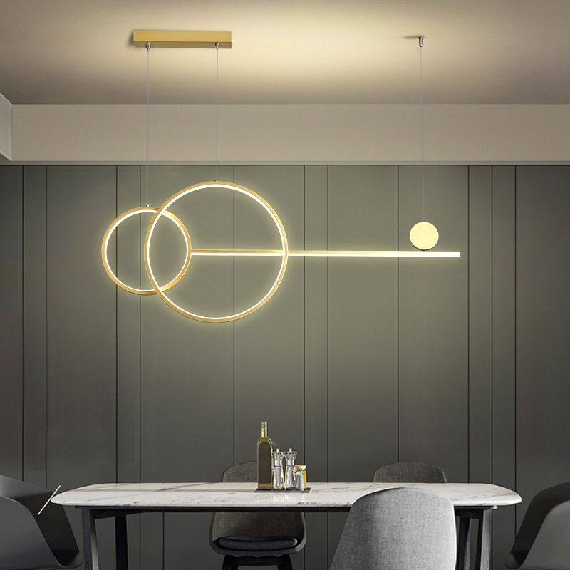 Ring and Linear LED Hanging Lamp Simplicity Metal Dining Room Island Chandelier Light