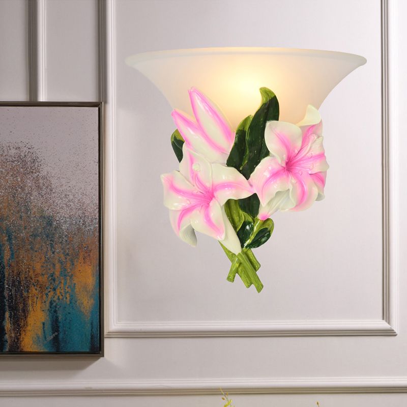 1 Light Resin Wall Lamp Modern Stylish Exquisite Pink Floral Flush Mount Wall Sconce
