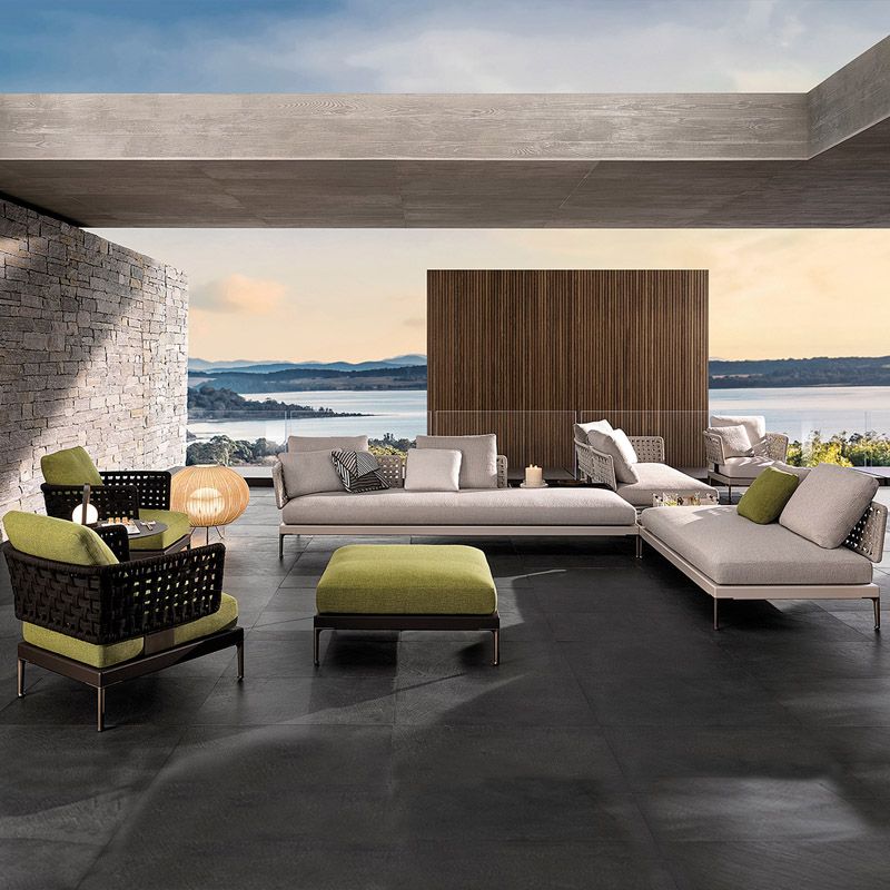 Tropical Patio Sofa Fade Resistant Metal Outdoor Patio Sofa with Cushions