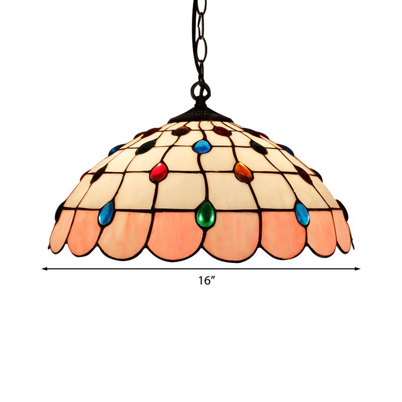 Single Head Dome Hanging Pendant Tiffany Pink/Light Blue/Green Hand Rolled Art Glass Ceiling Light for Bedroom