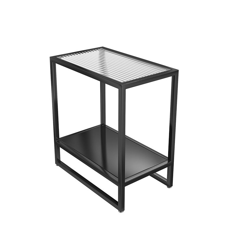 Metal Nightstand Contemporary Glass Top Night Table with Shelves