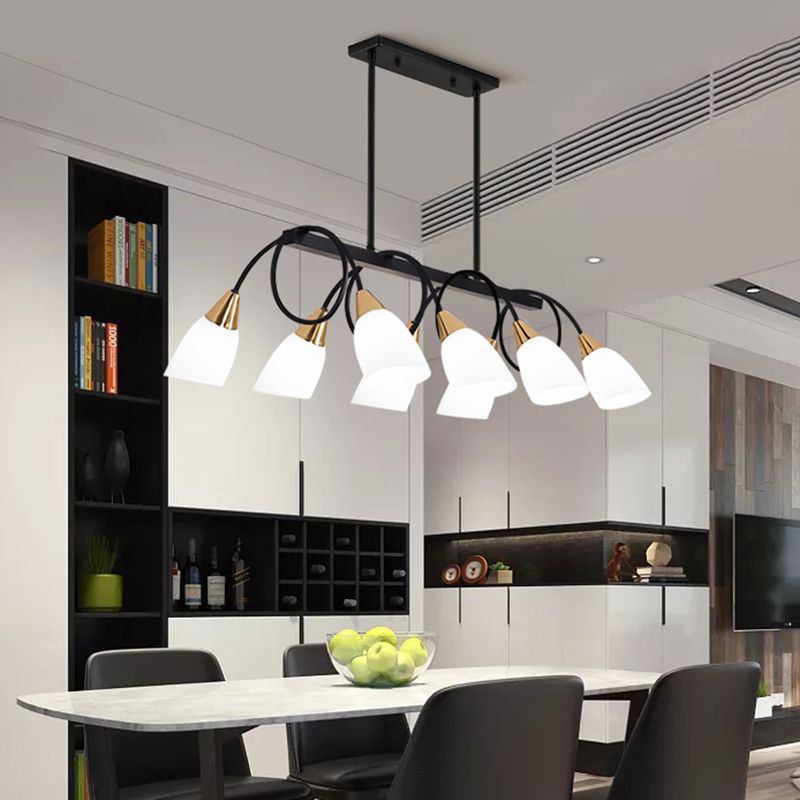 White Glass Tulip Suspension Light Modernist Island Ceiling Light for Dining Room