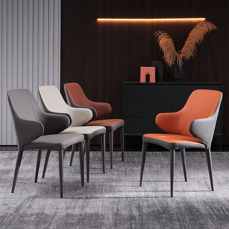 Modern Style Arm Side Chairs Faux Leather Chair with Metal Legs for Home Use