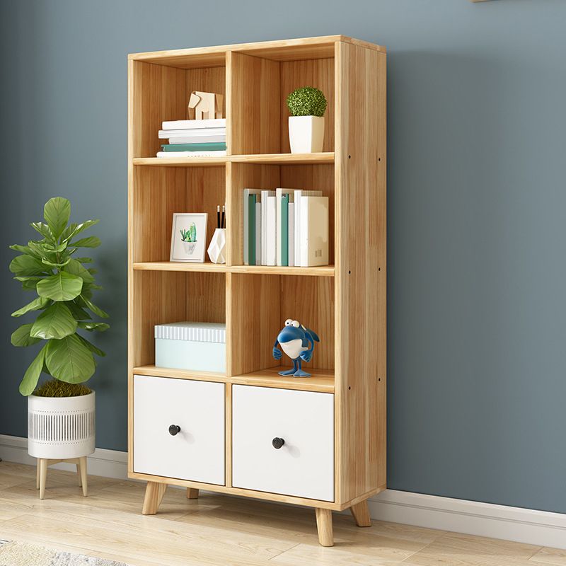 Natural Modern Bookshelf Wood Closed Back Bookcase with Drawer Storage