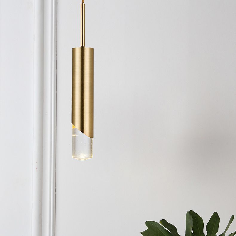 Modern Creative Cylindrical LED Pendant Light Electroplate Metal Hanging Lamp with Acrylic Shade
