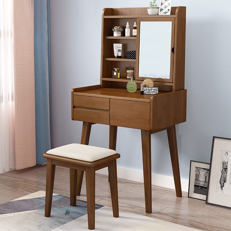 Scandinavian 3-Drawer Solid Wood Table Makeup Vanity with Mirror