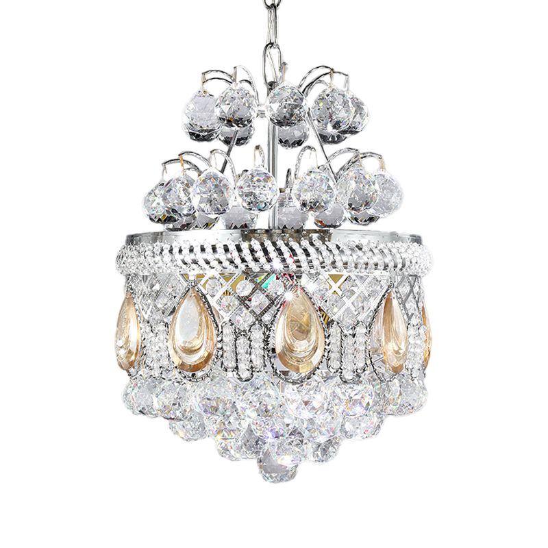 Clear Crystal Orbs Cascade Suspensie Hanger Contemporary 3 Bulbs Gang kroonluchter verlichting in zilver met druppel/bladontwerp