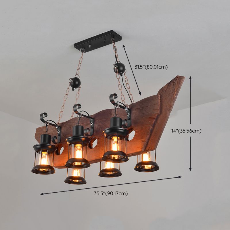 6-Lights Industrial Styl Island Pendants Wood Pendant Lights for Restaurant