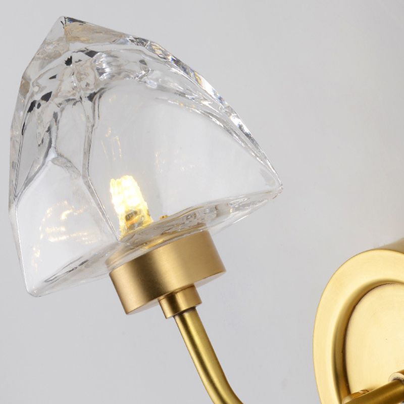 Gold Ice Cube Wall Light Fixture Contemporary 1 Light Faceted Clear Crystal Sconce Light