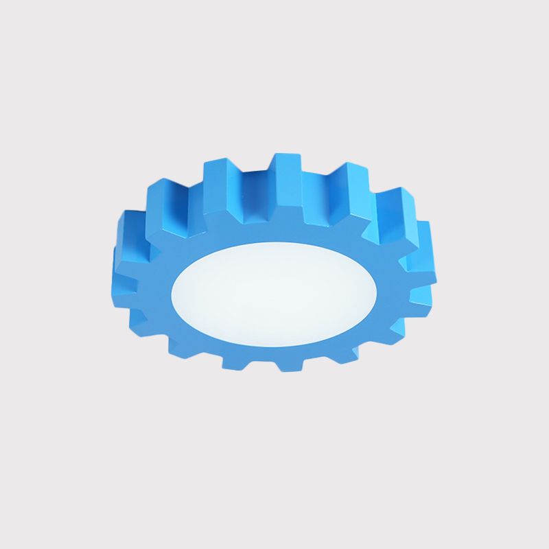 Gear Flush Lighting Kids Metallic Blue/Green LED Surface Mount Ceiling Light with Acrylic Shade