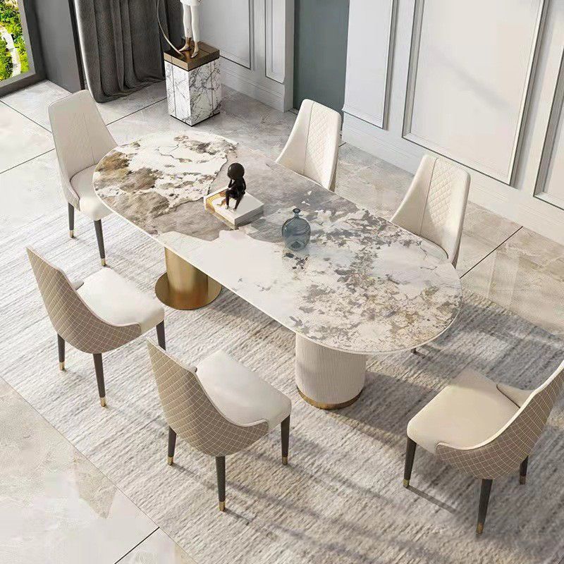 Nordic Glam Sintered Stone Oval Dining Table Set 1/4/5/7 Pieces Dining Set