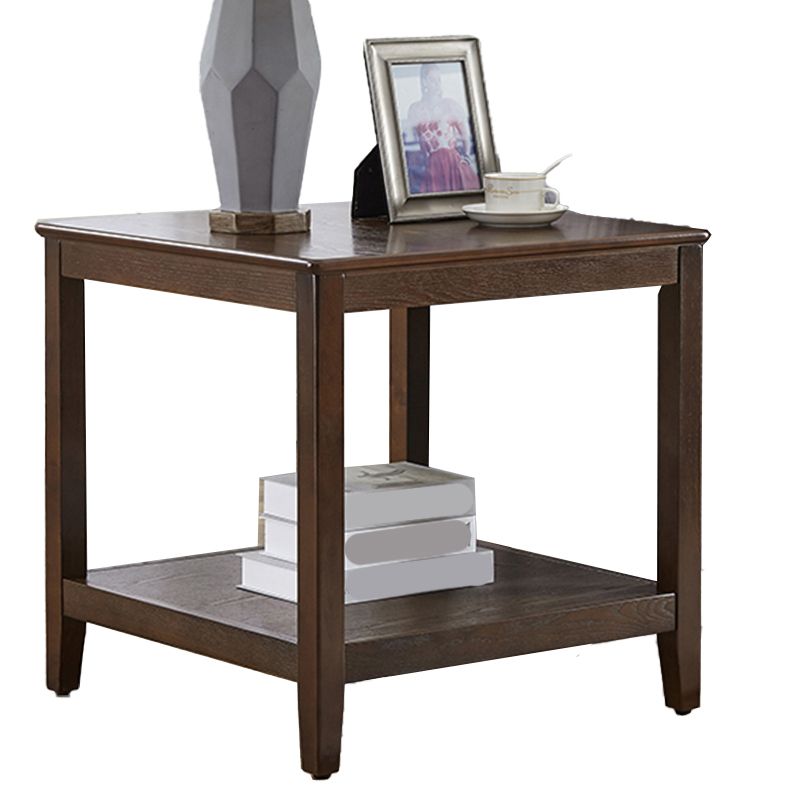 Modern Square / Rectangle Top Side Table Wooden 4 Legs End Table with Shelf