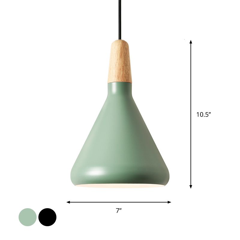 Plafonnier suspendu à suspension macaron aluminium 1 bulbe rose / or / gris et pendant en bois