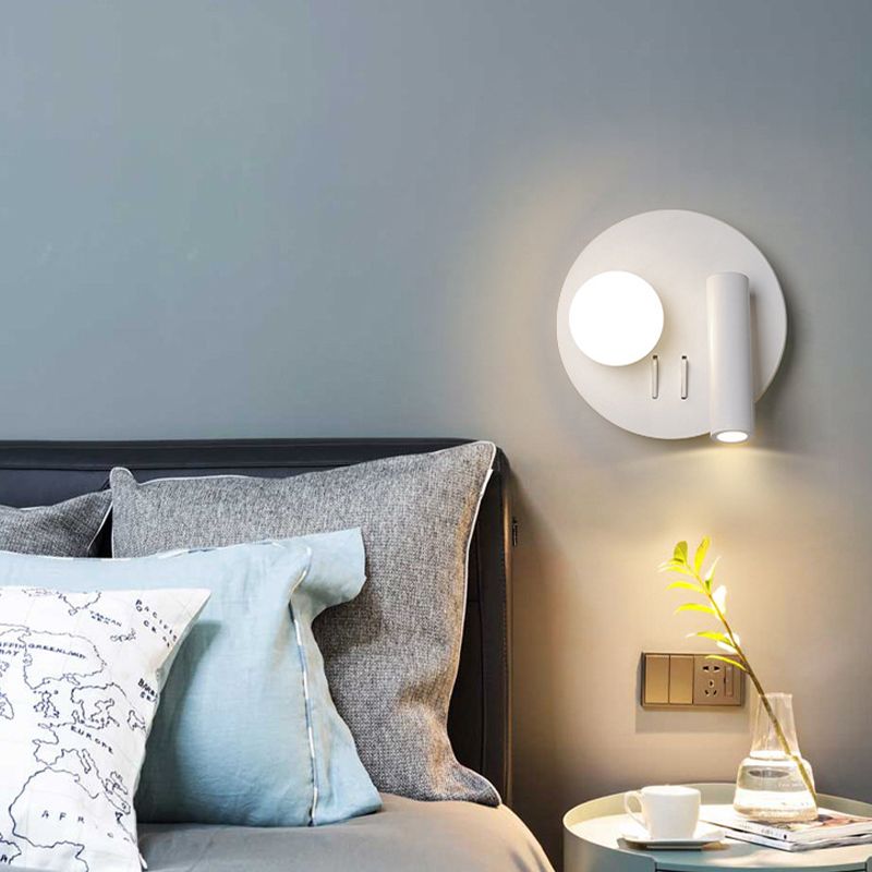 2-Lights Modern Metal Wall Light Round 6" Wide Reading Wall Sconce for Bedroom