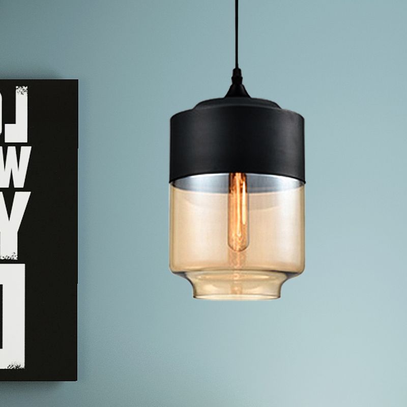 5 "/ 7" / 8 "de large tambour / cylindre / pot transparent en verre transparent pendant moderne 1 clair de suspension blanche / noir clair