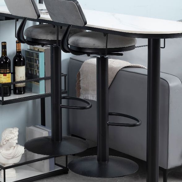 Glam White Stone Bistro Table Indoor Iron Double Pedestal Bar Dining Table with Wine Rack