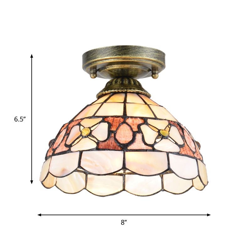 1 - Bulbo Flower Mini Flush Light Fixture Tiffany Beige / Pink / Orange Natural Shell Close to Massimale Lamp
