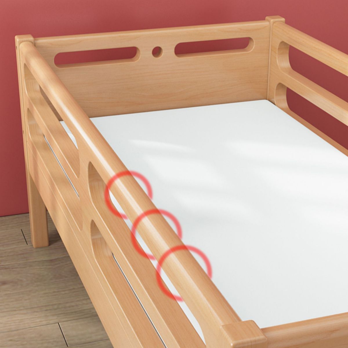 Natural Contemporary Solid Wood Nursery Bed with Guardrail for Bedroom