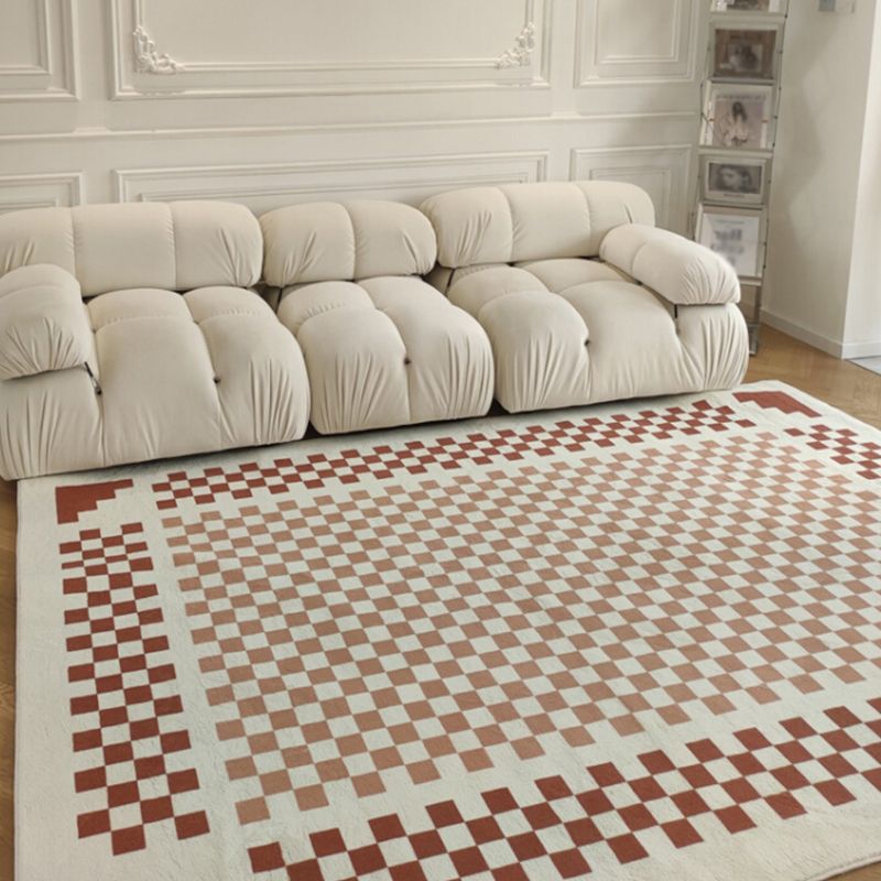Brown Modern Carpet Plaid Pattern Polyester Area Rug Stain Resistant Rug for Home Decor