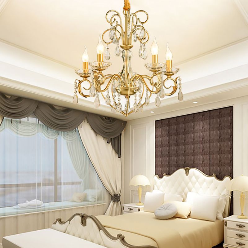 5/8 luces Lámpara colgante de velas de estilo vintage y altura de cristal lámpara colgante ajustable en oro