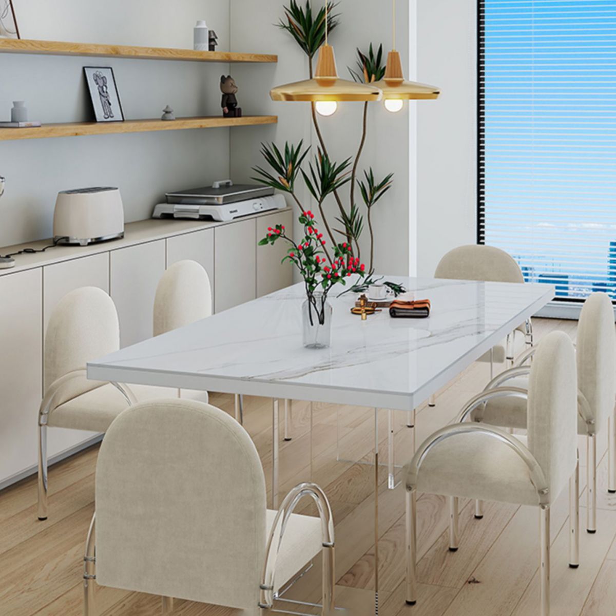 Modern Style Dining Table Rectangle Table with Acrylic Base for Home