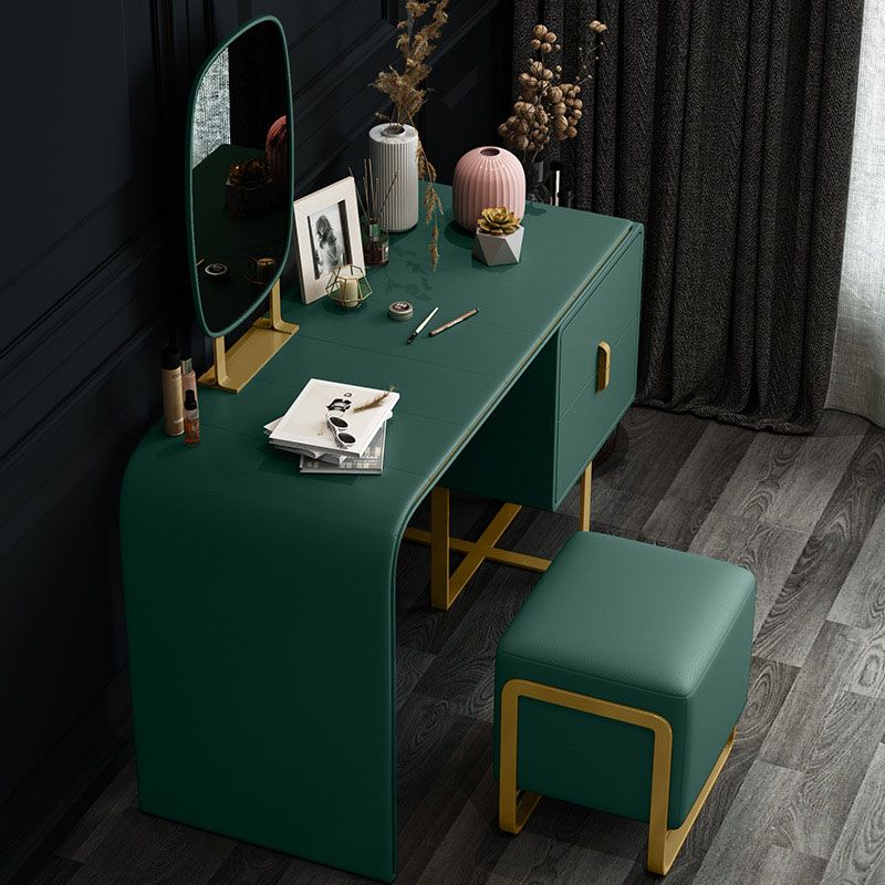 Green Make-up Vanity with 2 Storage Drawers 20.47" Wide Faux Leather Dresser
