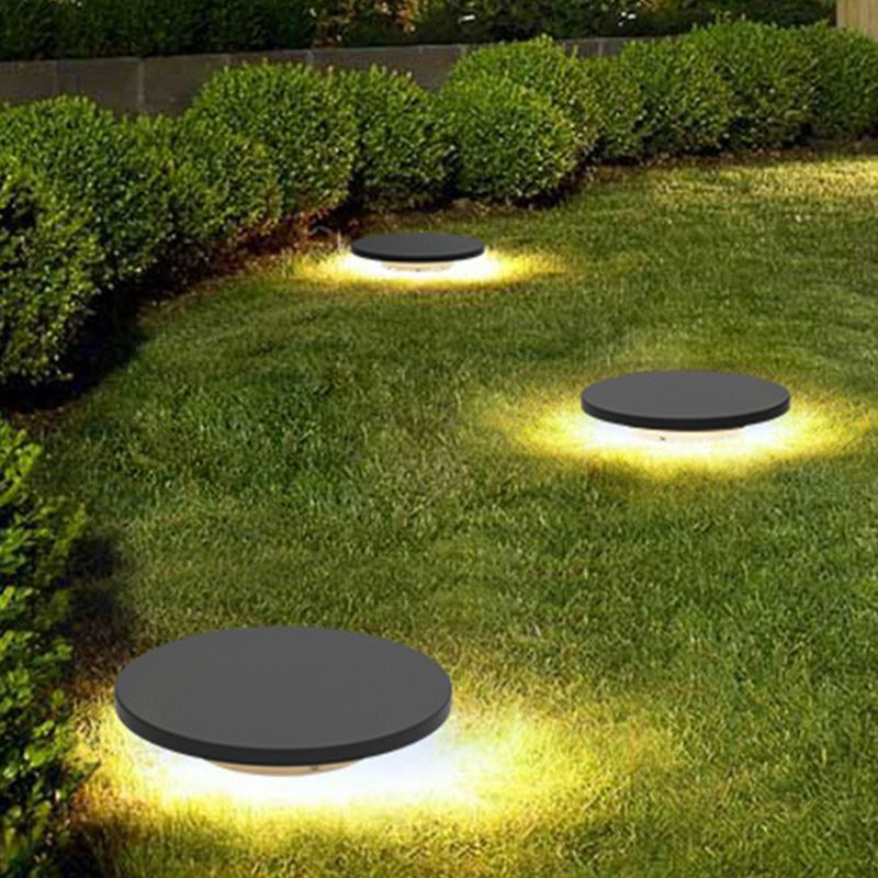 Matte Grey Disc Underground Lamp Nordic Aluminum Solar LED Path Light with Stake
