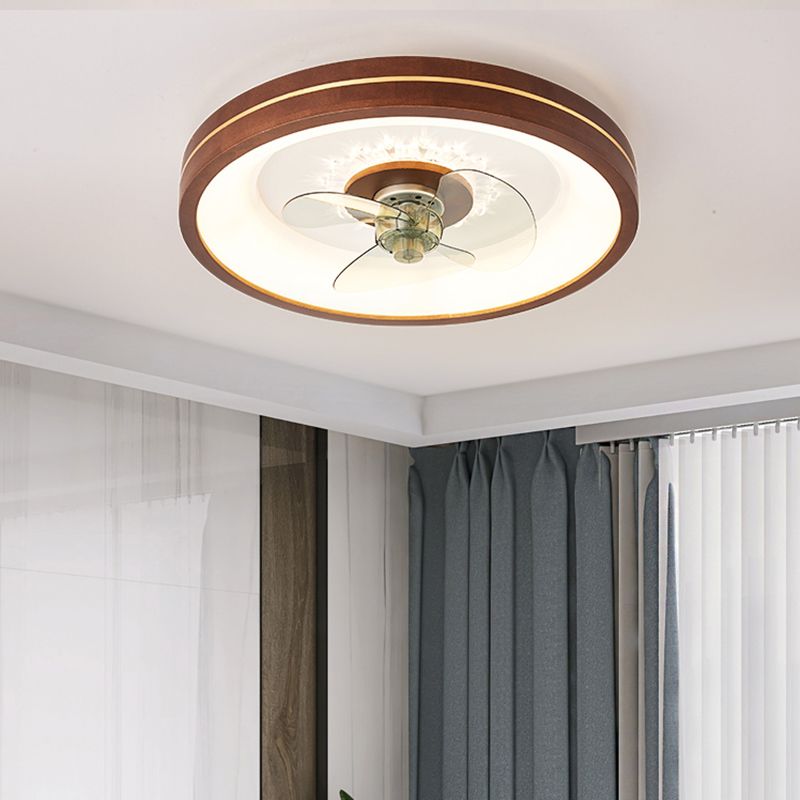 LED Wooden Ceiling Fan Light Modern Ceiling Mount Lamp with Acrylic Shade for Living Room