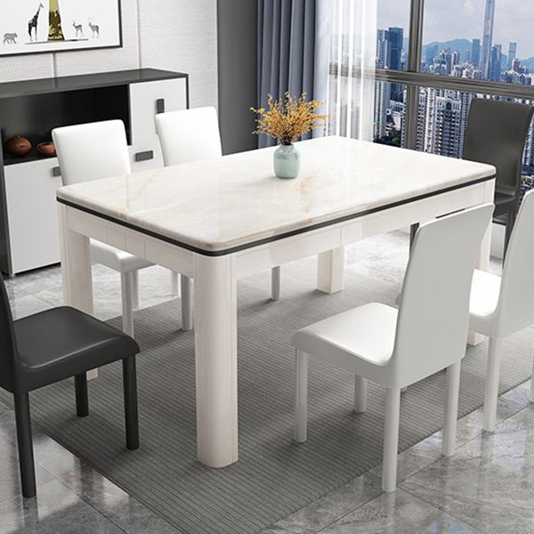 Mid-Century Home Marble Dining Table Rectangle Shape Table with 4 Legs Base