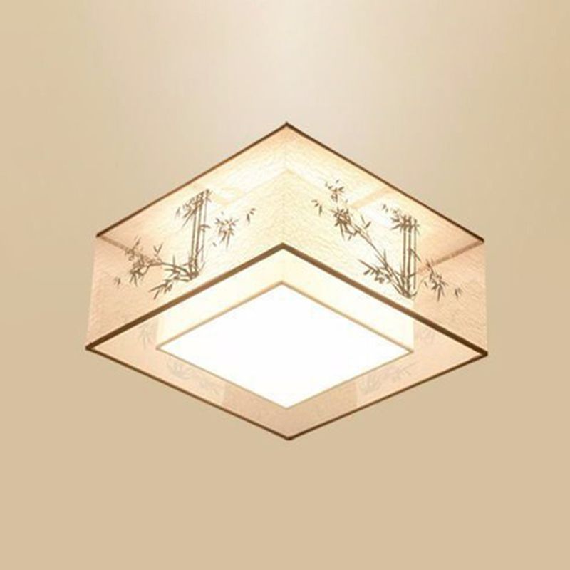 Geometric Flush Light Fabric Traditional Chinese style Flush-Mount Light Fixture for Living Room