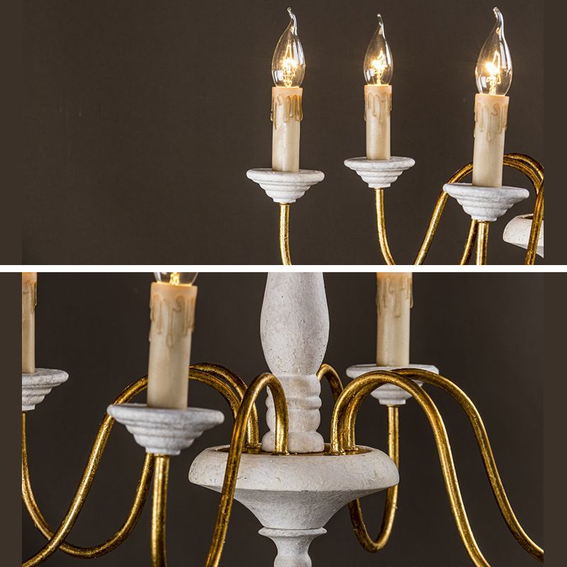 6 Lights Wood Suspended Lighting Fixture Traditional Curving Dining Room Ceiling Suspension Lamp