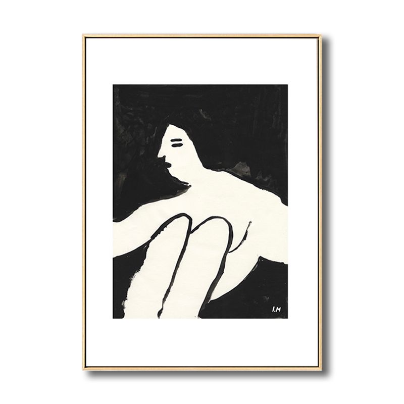 Sitting Maiden Painting Nordic Style Canvas Wall Art Decor in White for Bathroom