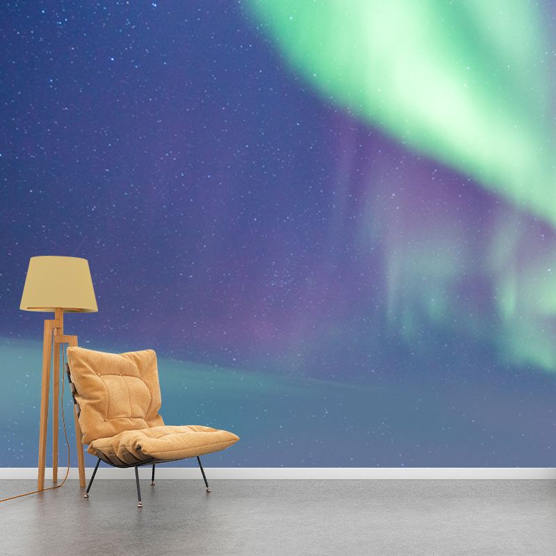 Aqua Northern Light Wallpaper Mural Moisture Resistant Modern Living Room Wall Art