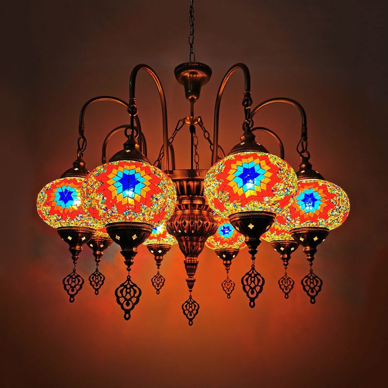 White/Yellow/Gold Oval Pendant Light Vintage Handcrafted Art Glass 9 Heads Bedroom Chandelier Lighting