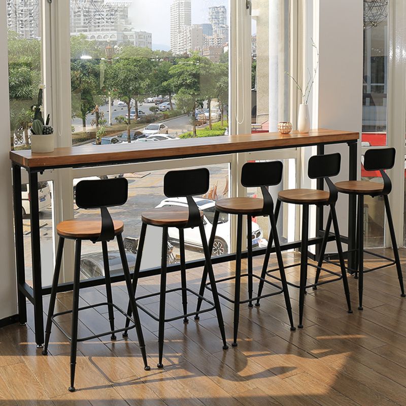 Contemporary Rectangle Bar Table Solid Wood Brown Colour Bar Dining Table with Footrest