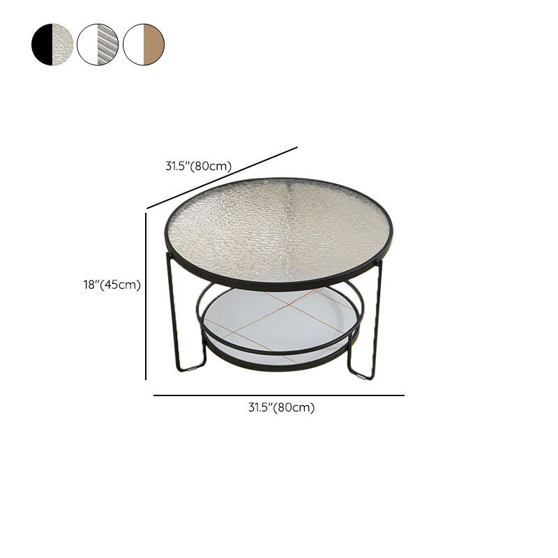 Modern Glass Top Coffee Table Round Metal Frame Cocktail Table