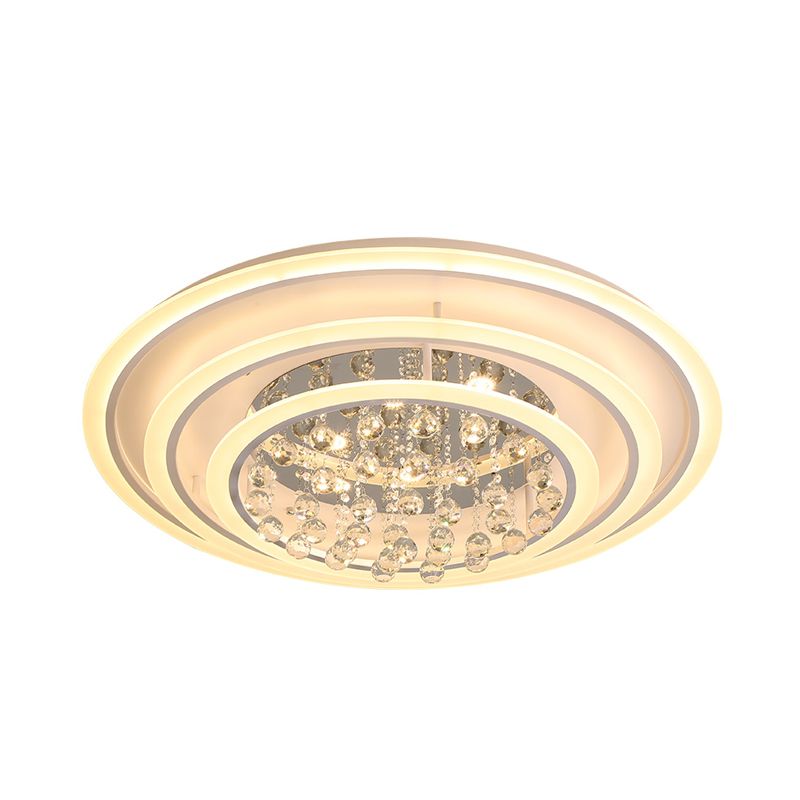 White Round Ceiling Lamp Simple Acrylic and Crystal Ball LED Flush Mount Light in White Light/Remote Control Stepless Dimming